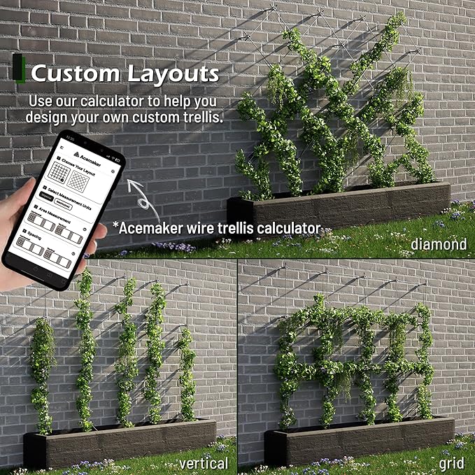Wire Trellis for Climbing Plants Outdoor, 20-Set Wall Trellis Kit, T316 Espalier System for Fence and Garden DIY Projects (Hubs Only, Without Cable)