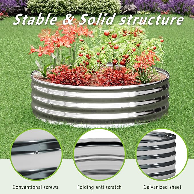 3PCS 3x3x1FT Galvanized Raised Garden Bed Kit,Vegetable Boxes-Round Metal Flower Box,Large Planter Raised Beds Outdoor Garden for Planting,Fruit,Herb-Silver