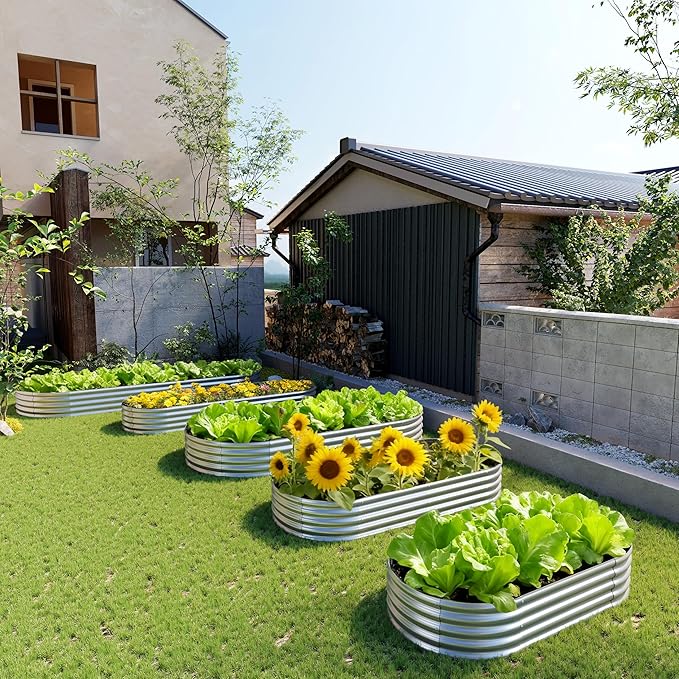 4x2x1FT Galvanized Raised Garden Bed Kit,Vegetable Boxes-Oval Metal Flower Box,Large Planter Raised Beds Outdoor Garden for Planting,Fruit,Herb-Silver