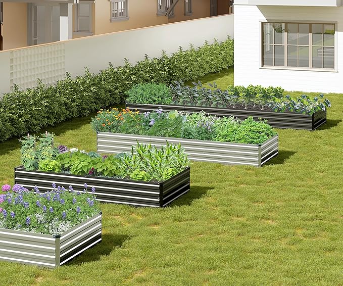 2PCS 7x3x1ft Galvanized Raised Garden Bed Kit, Galvanized Planter Raised Garden Boxes Outdoor, Large Metal Raised Garden Beds for Vegetables,Silver