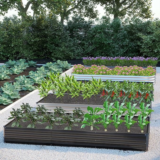 2PCS Galvanized Raised Garden Bed Kit,Vegetable Boxes-Rectangle Metal Flower Box,Large Planter Raised Beds Outdoor Garden for Planting,Fruit,Herb-Silver