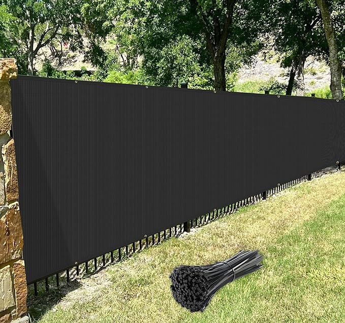 Windscreen4less Privacy Fence Screen Heavy Duty Windscreen Fencing Mesh Fabric Shade Net Cover with Brass Grommtes for Outdoor Wall Garden Yard Pool Deck, 6'x195' Black